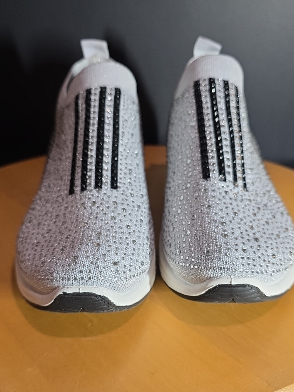 Slip-On Women’s Knit Sneakers with Crystal Accents - Light Gray